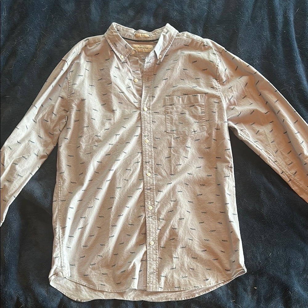 Cream Casual Button Down Shirt with Stand-Up Collar